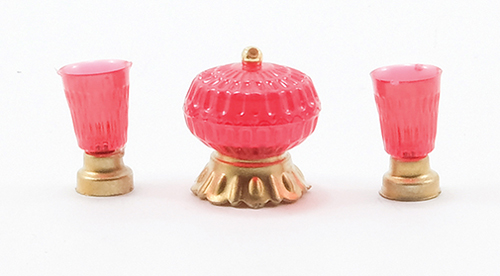 Dollhouse Miniature Candy Dish W/Vases, 3Pc Set